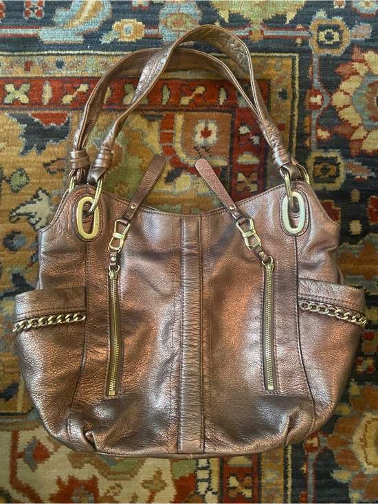 b. makowsky Handbags - b. makowsky Metallic Bronze Shoulder Tote with Chain Trim